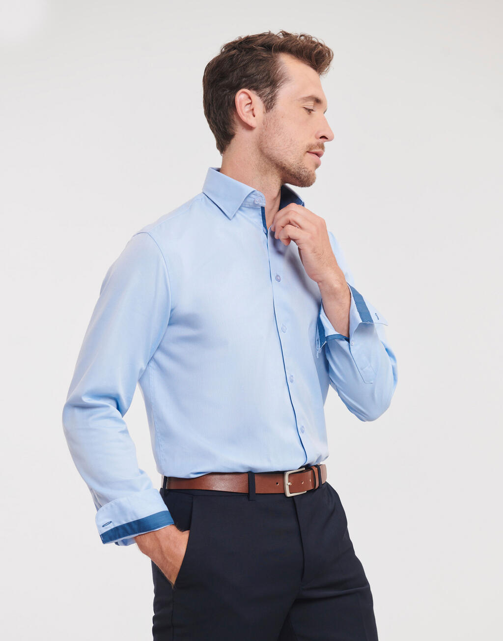 Tailored Contrast Herringbone Shirt LS - Image 3