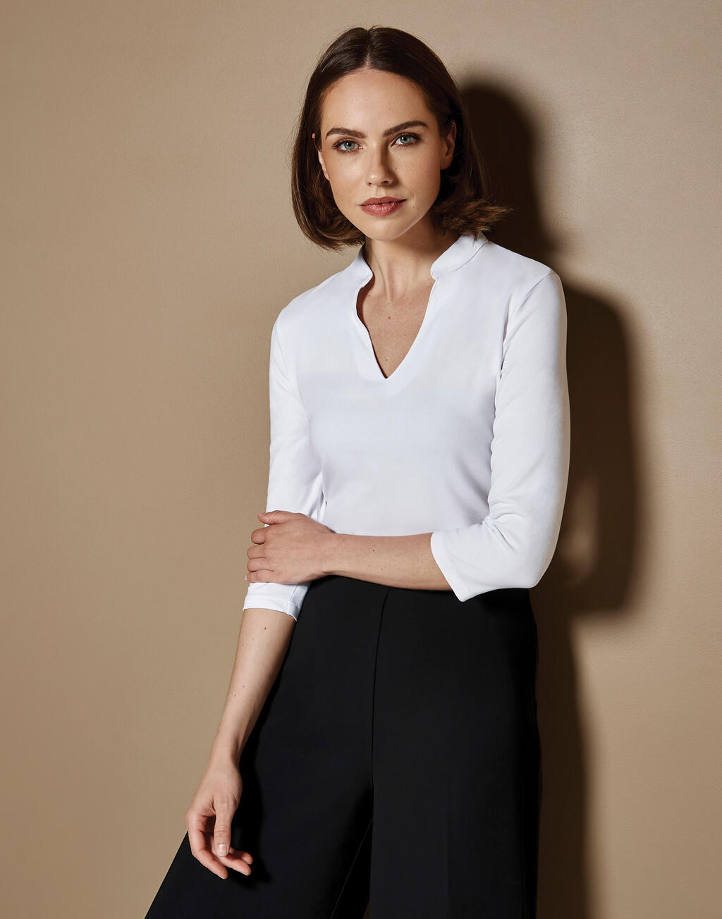 Regular Fit Mandarin Collar Top 3/4 Sleeve - Image 2