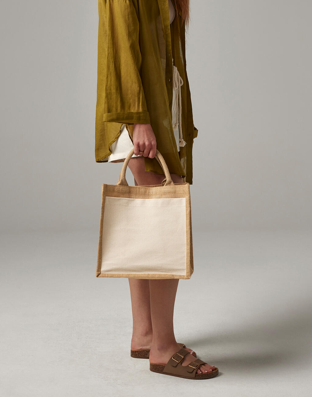 Cotton Pocket Jute Midi Tote - Image 2