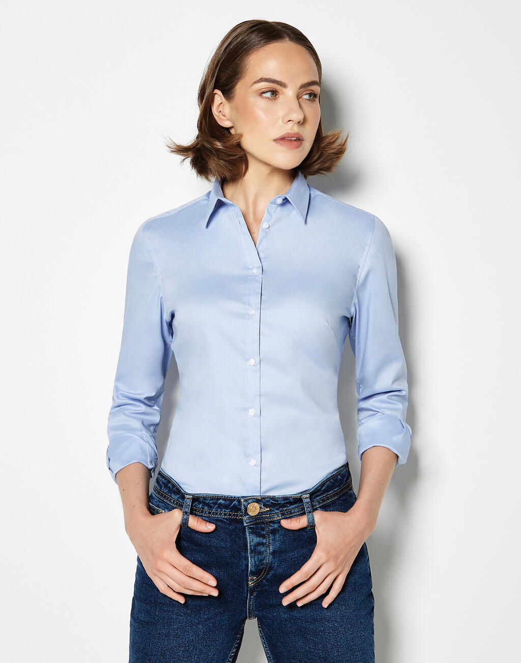 Women's Tailored Fit Stretch Oxford Shirt LS - Image 2