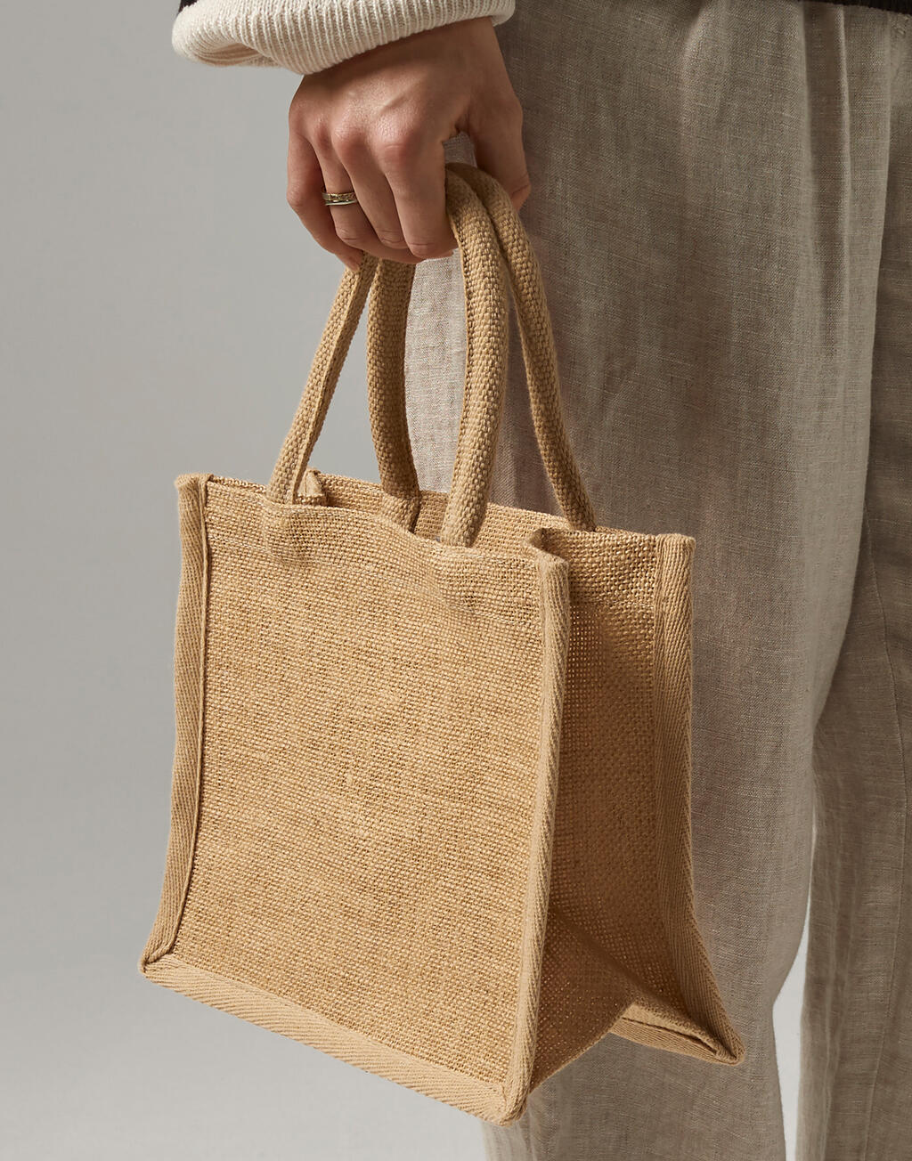 Natural Starched Jute Mini Gift Bag - Image 2